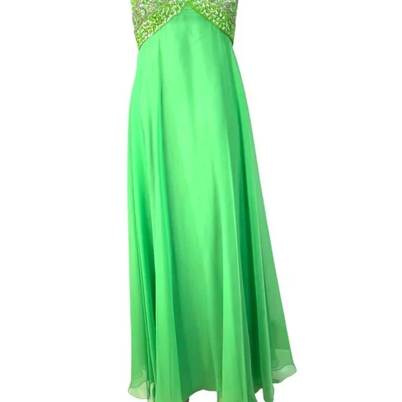 Vintage 1970's Mike Benet Formals Green Halter Beaded Evening Gown Size 7 - Picture 8 of 12
